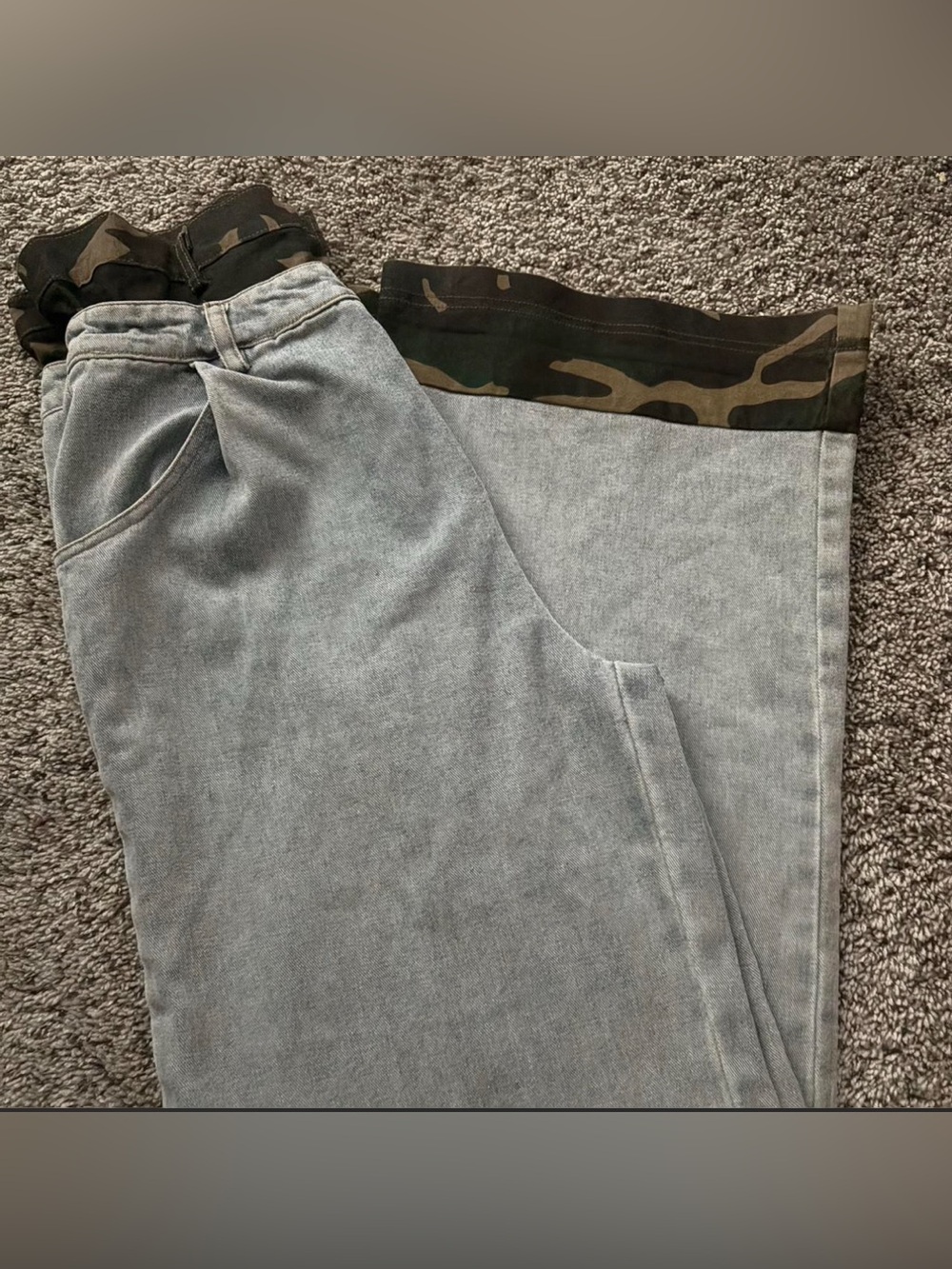 Gray Denim Jeans with Camo Trim
